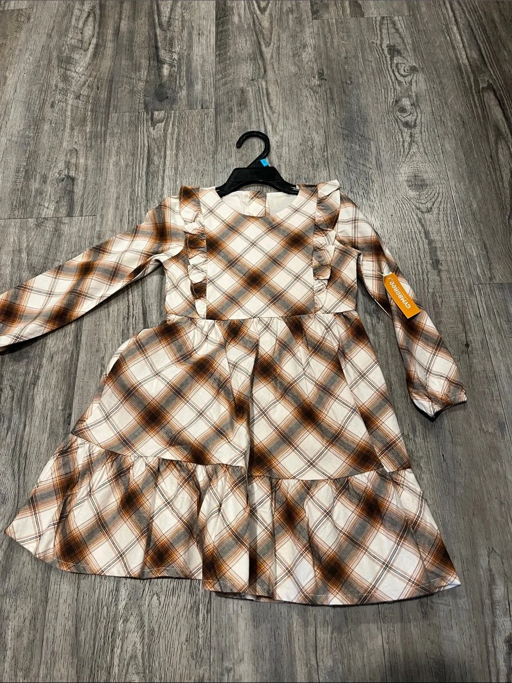 Gymboree Cream and Brown Plaid Ruffle Tiered Dress